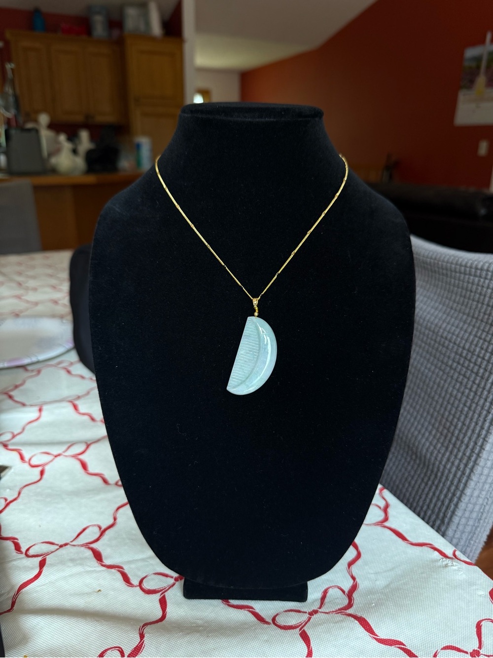 Jade Crescent Heirloom Comb Pendant Necklace